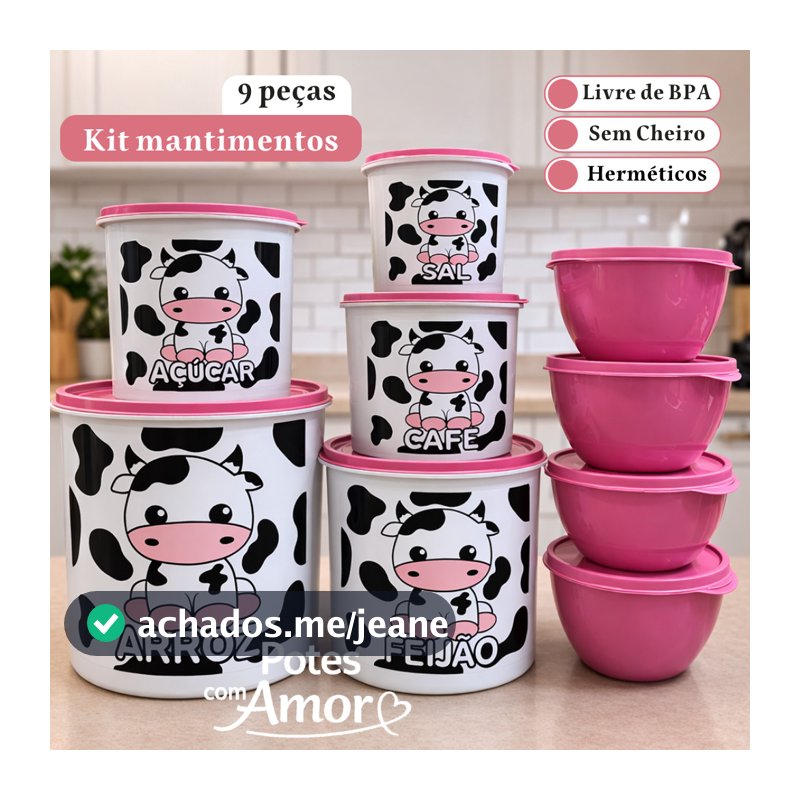 Kit de potes mantimentos para cozinha com 5 peças + 4 potes redondos