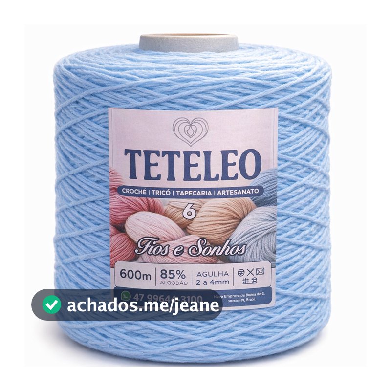 Barbante TeTeLeo Nº6 85% Algodão Extra Macio – Antialérgico, Sem Poeira, Não Desbota | Crochê, Tricô e Artesanato Azul B