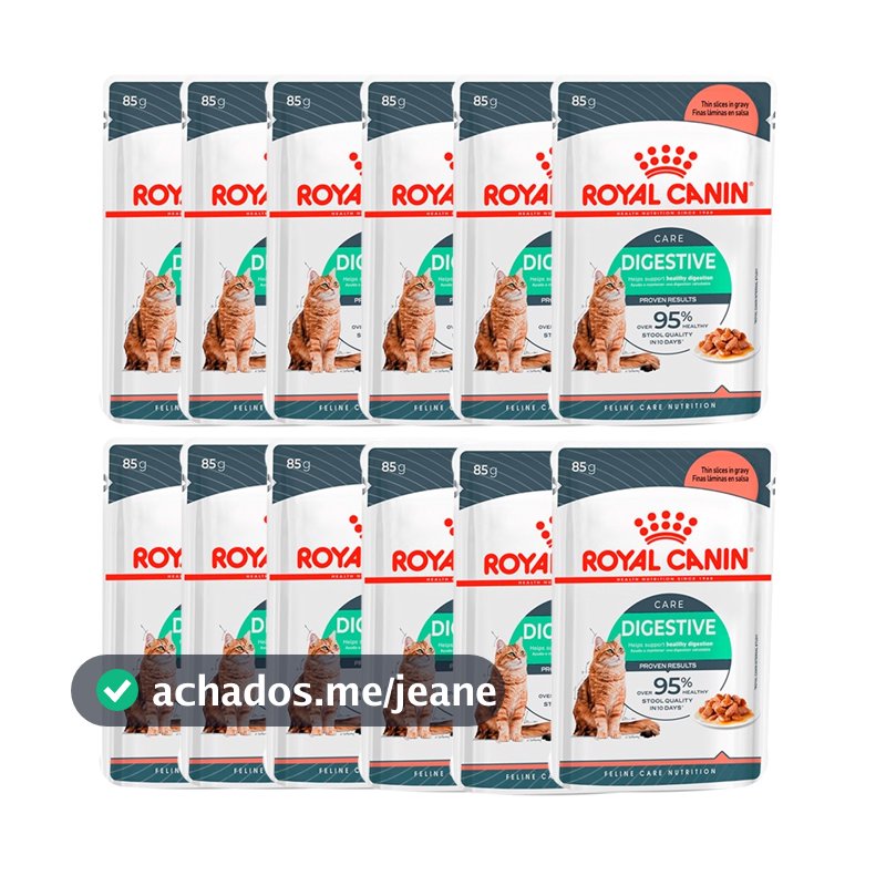 Kit 12un. Ração Úmida Royal Canin Sachê Para Gatos Adultos Cuidado Digestivo 85g