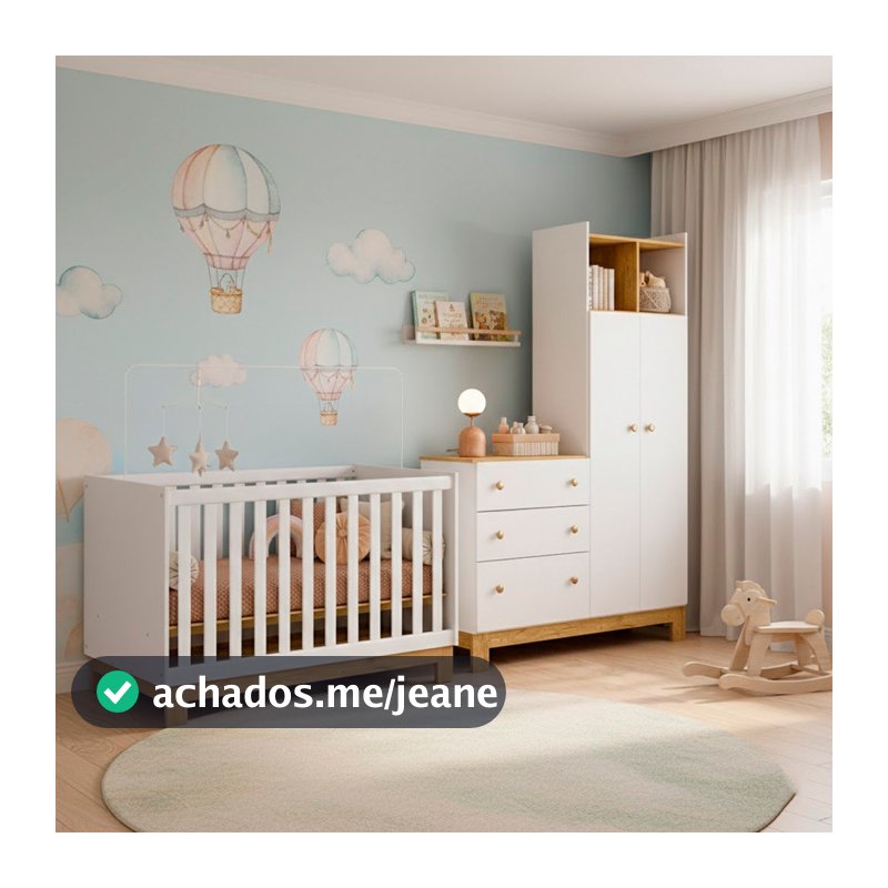 Quarto Bebe Infantil Q Encanto Berço Vira Cama e Guarda Roupas com Cômoda Qmovi