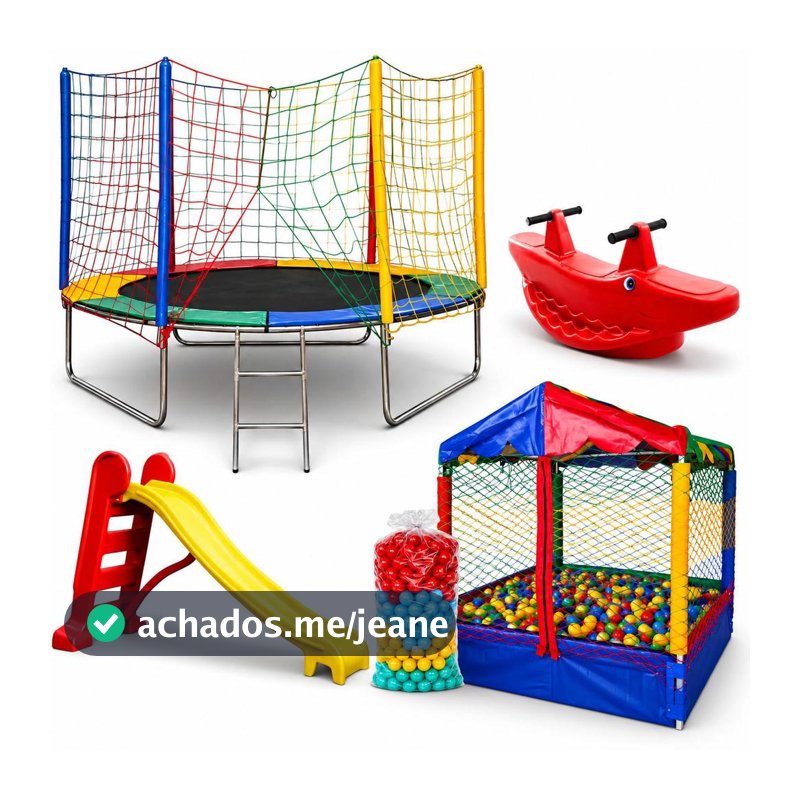 Cama Elástica 2,44m Piscina de Bolinhas 1,00m 500 Bolinhas Coloridas Escorregador Médio 3 Degraus Gangorra 2 Lugares