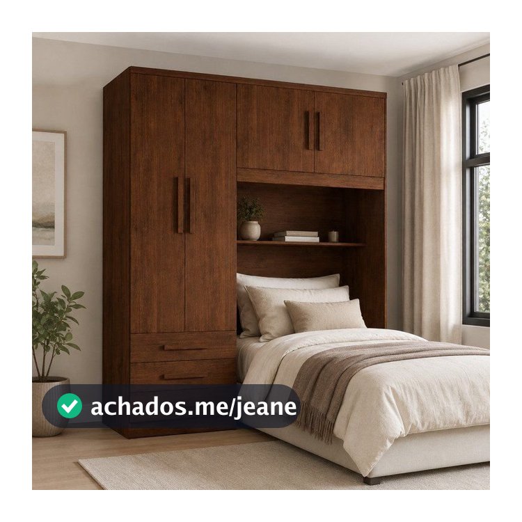 Guarda-Roupa Solteiro com Cabeceira 4 Portas Cancun Yescasa Marrom/Jequitibá/Avelã Jequitibá/Avelã