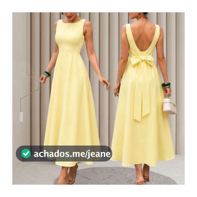 Vestido Longo Feminino Alfaiataria Elegante Decote Canoa com Laço nas Costas Festa