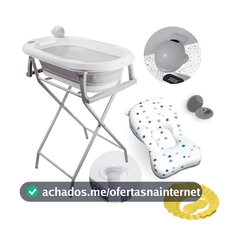 Banheira Dobrável Com Suporte e Acessórios YPB188 Cinza Yuupi