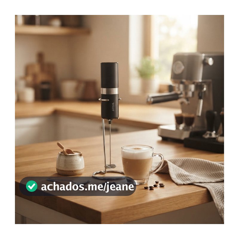 Mixer Elétrico Portátil Aço Inox com Suporte Wolff Espumador de Leite para Café e Shakes Cappuccino Cozinha Recarregável