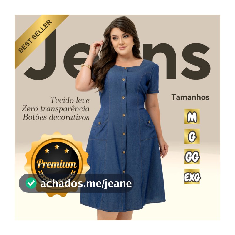 Vestido Feminino Chambray Jeans Midi Botões e Bolsos Moda Evangélica