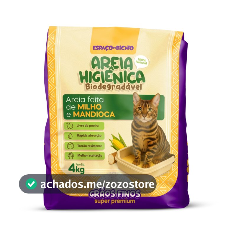 Areia Higiênica Biodegradável Espaço de Bicho Grãos Finos 4kg – Milho e Mandioca (100% Natural)