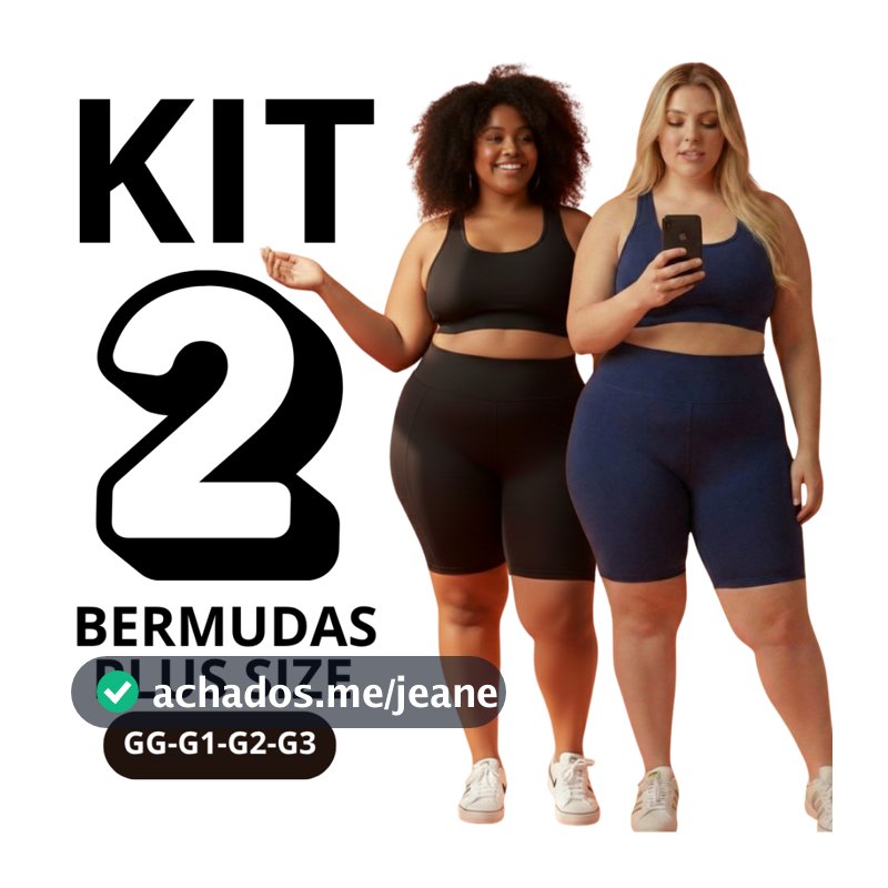 KIT 2 Bermudas Shorts Feminino Plus Size Academia Fitness Dia a Dia