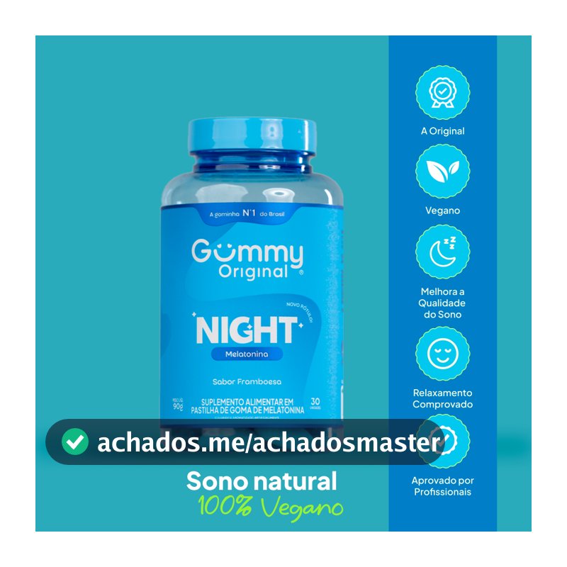 Gummy Night Melatonina em Goma Sabor Framboesa 30 Gomas Auxilia o Sono