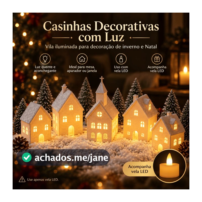 Kit 5 Casinha Natalina com Luz LED | Vila Decorativa Iluminada para Mesa, Aparador e Janela
