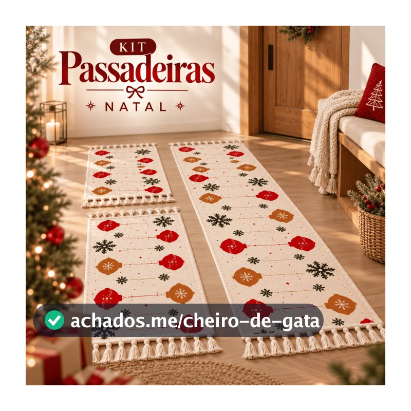 Jogo de Passadeira 3 Peças Natal de Tear Tapete de Cozinha Salas Corredores e ao lado da Cama Estampa Natal