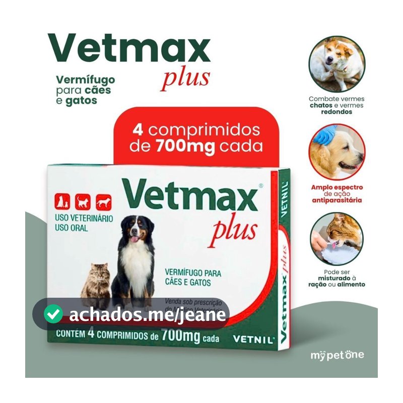 Vetmax Plus 700mg Vermífugo Vetnil - 4 Comprimidos