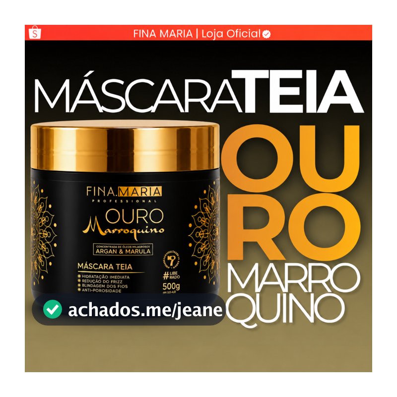 Hidratação Intensa Mascara Teia Ouro Marroquino 500g | Com Óleos de Argan e Marula Efeito Desmaia Fios | Fina Maria