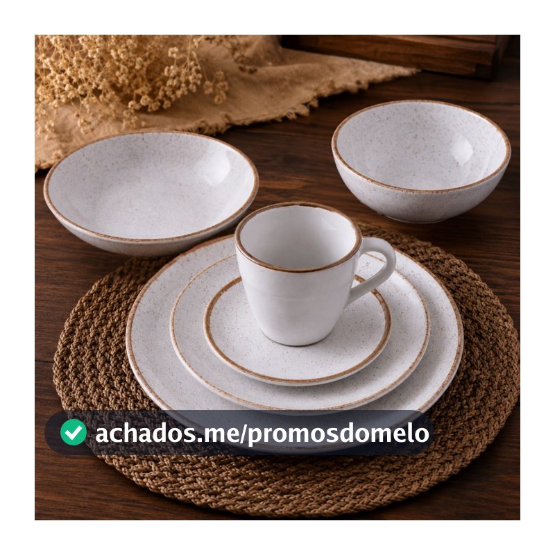 Monte Aparelho Jantar Pratos Tramontina Porcelana Rustico Marrom Decorado Raso Fundo e Sobremesa