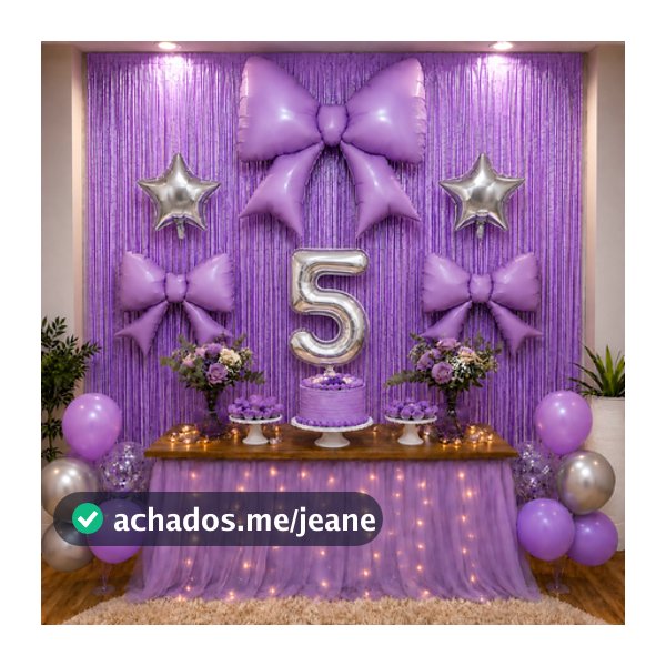 Kit Decoração Festa com Cortina Metalizada, Balões Laço, Estrelas e Número para Aniversário