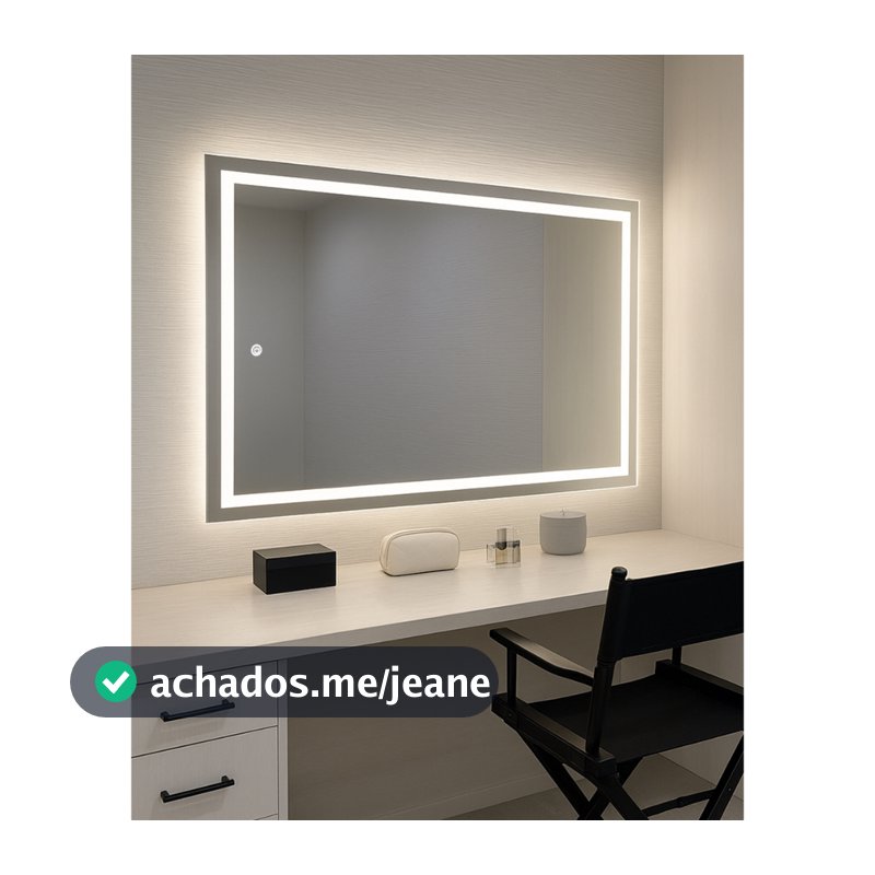 Espelho 3 Cores LED 80x100cm com Luz Retangular Bivolt Elegante Para Sala Banheiro e Maquiagem
