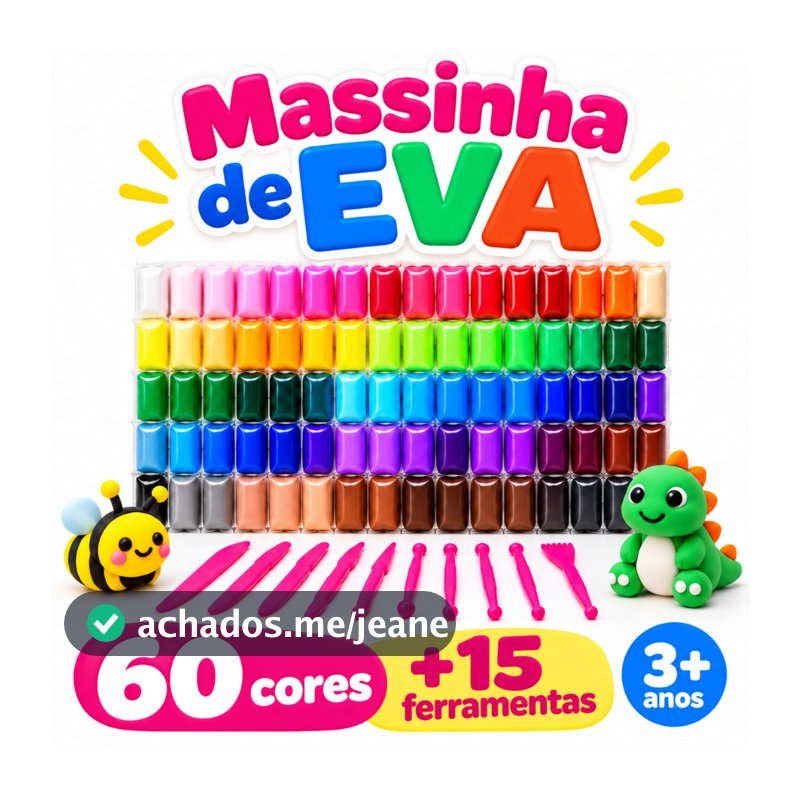 Massinha de EVA 60 Cores + 15 Ferramentas Kit Infantil para Modelar Criativo Brinquedo Educativo 3+ Anos