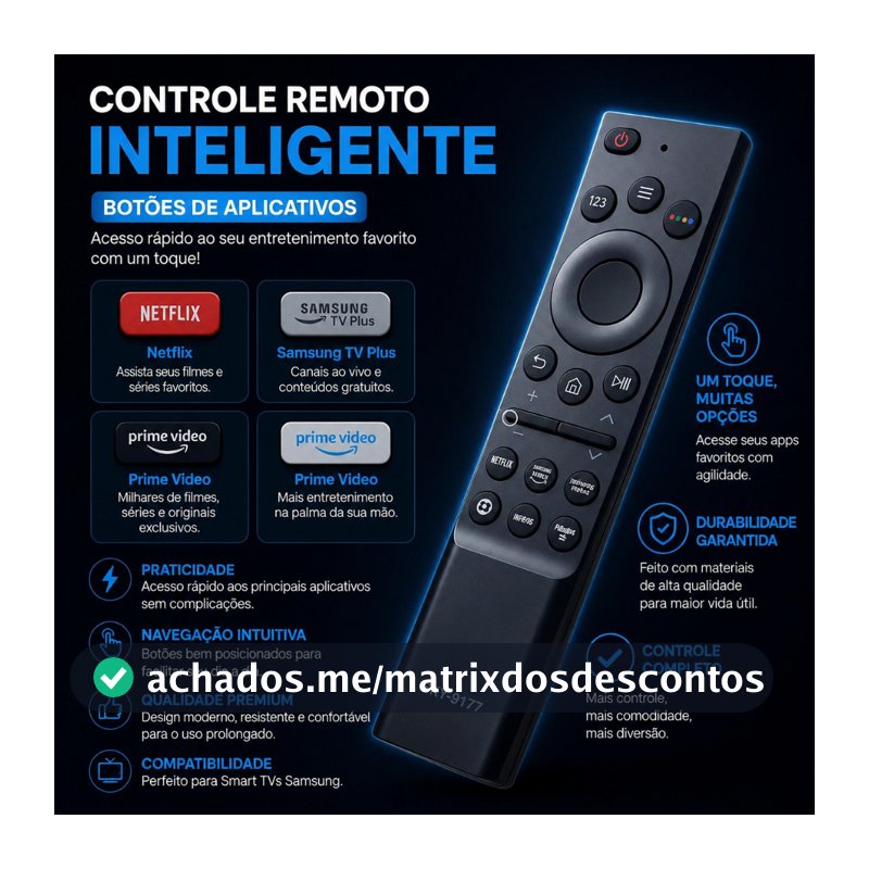 Controle Remoto Samsung 4k Smart Tv Au7700 Au8000 Compativel Universal Botões Aplicativos Netflix