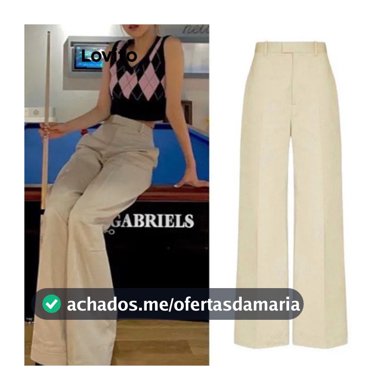 Lovito Elegante Calça Calça Bolso Simples Para Mulheres L67AD135 (Cáqui)