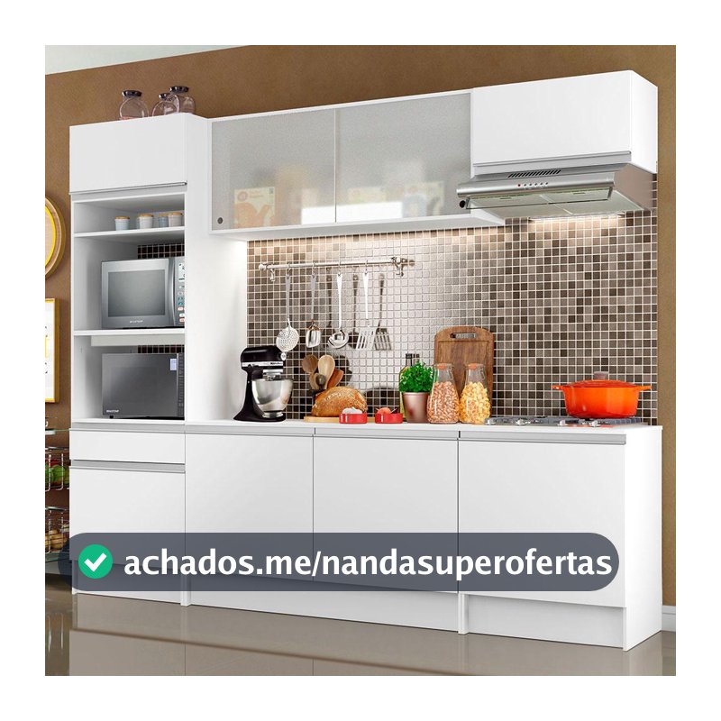 Cozinha Completa Compacta Madesa Topazio com Armário, Balcão e Tampo
