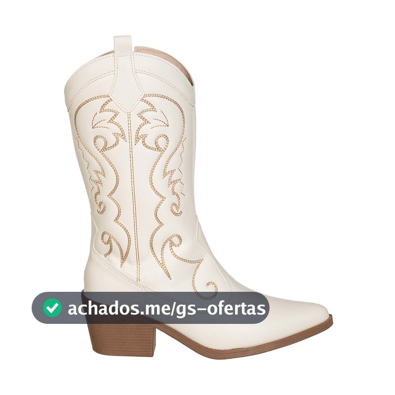 Bota Texana Feminina Cano Alto Salto Médio Western Bordada