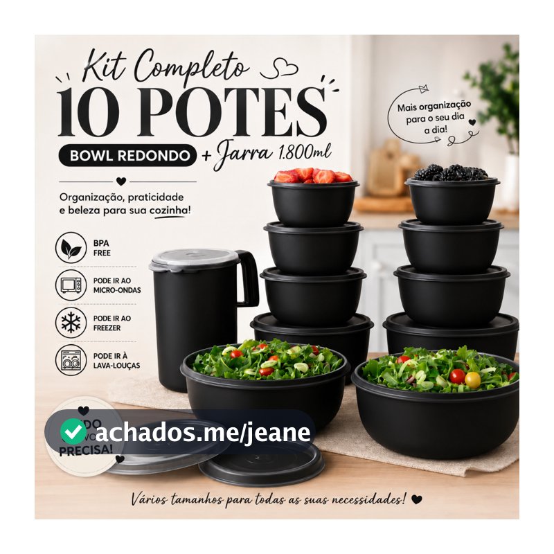 Kit 10 Potes Bowl + Jarra 1.800