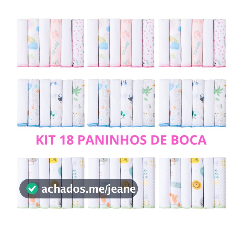 KIT 18 Panos de Boca Bebê (azul, rosa ou neutro)