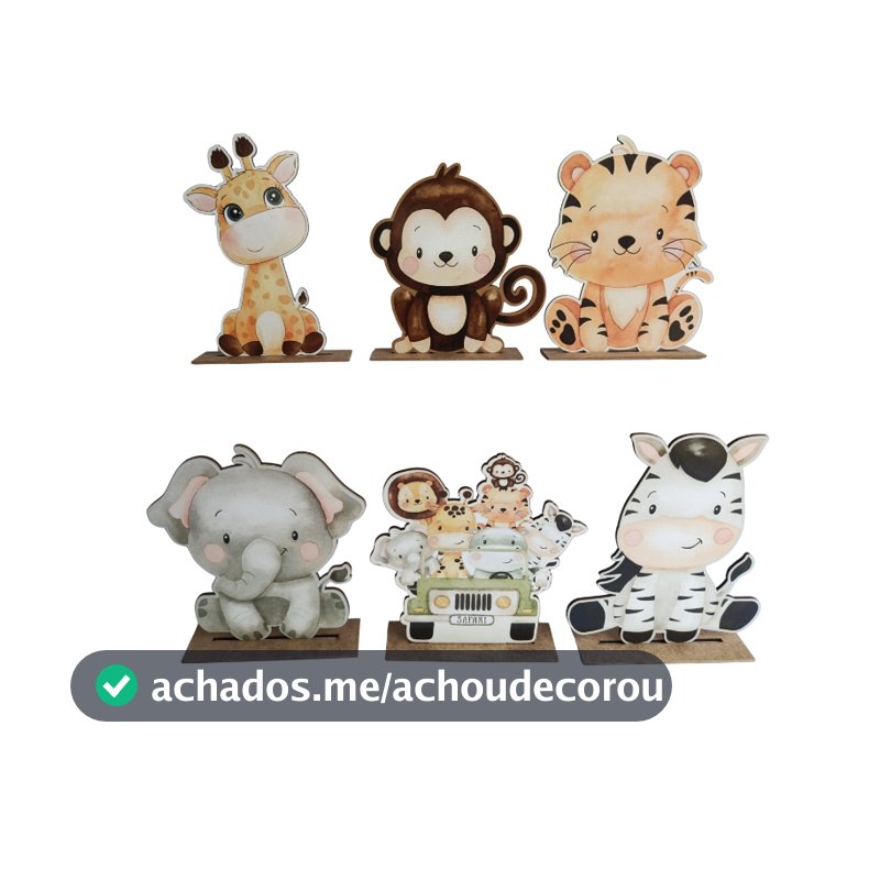 Kit Display de Mesa 6 Pç Festa Safari Baby Carrinho Verde MDF