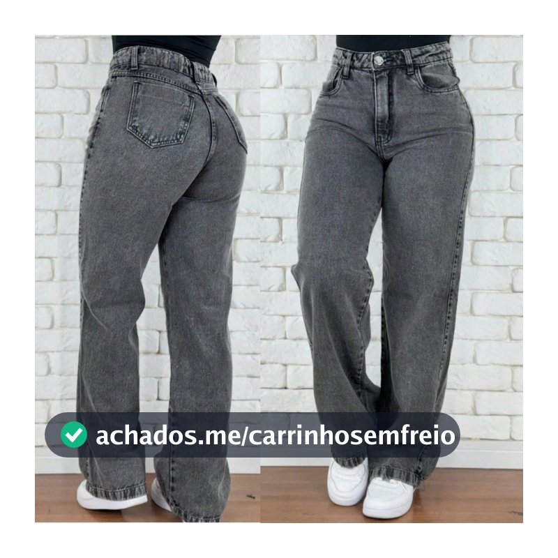 Calça Jeans Feminina Wide Leg Marmorizada Cintura Alta Empina Bumbum