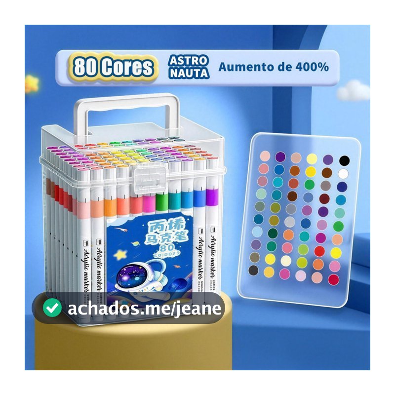 Kit Canetas Acrílicas 80 Cores Ponta Fibra Multissuperfície - Tecido Madeira Vidro Cerâmica