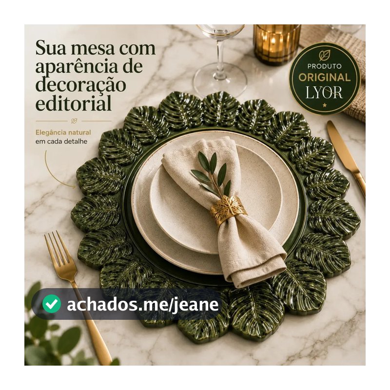 Sousplat Lyor Garden Leaf de Plástico Verde 35cm