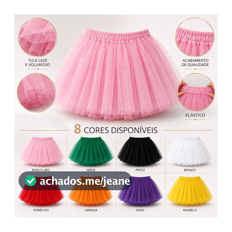 Saia Tule Infantil 30cm Elástica Fantasia Festa Carnaval Colorida