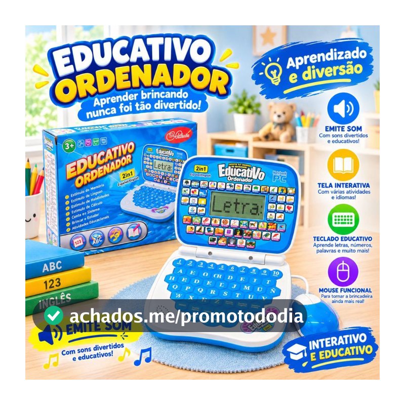 Notebook Infantil Educativo 2 em 1 com Mouse e Som – Brinquedo Educativo
