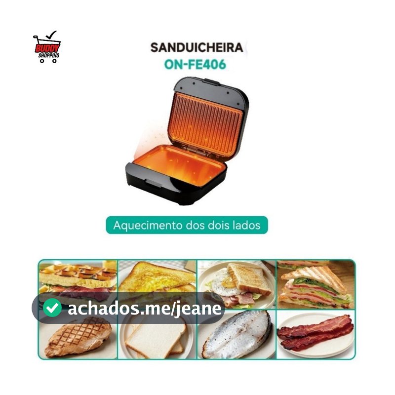 Sanduicheira Elétrica ON-FE406 800W Antiaderente Termostato Automático Compacta 127V ou 220V