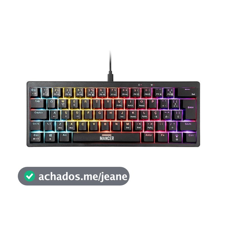 Teclado Mecanico Mancer Zarion, Rainbow, ABNT2, Switch Vermelho, Preto, MCR-ZRN-RBW01