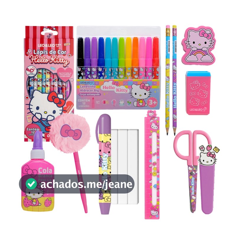 Kit Escolar Hello Kitty Lapis Caneta Tesoura Material Volta as Aulas Infantil Original de Menina