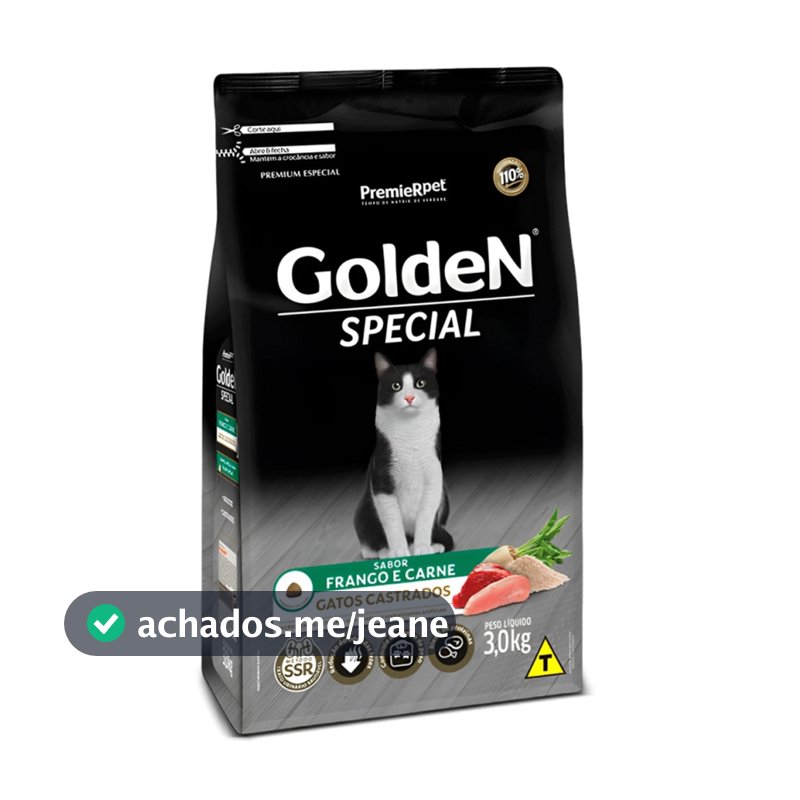 Ração Golden Gatos Special Carne e Frango Castrados 3kg