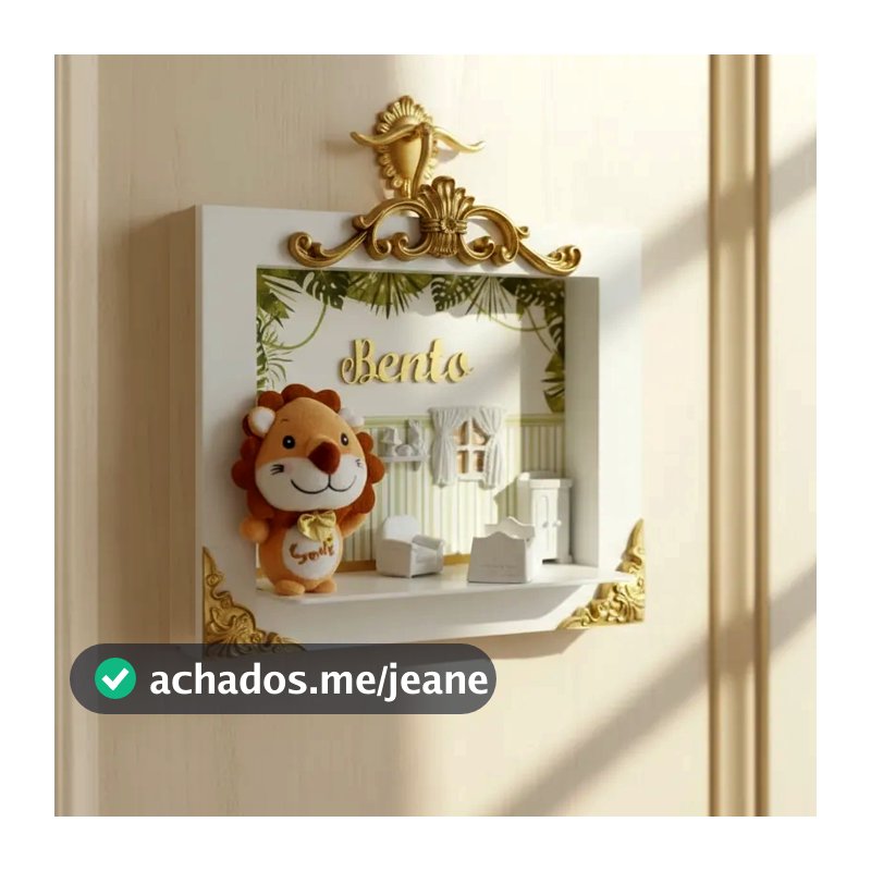 Quadro enfeite decoração porta maternidade gestante com led e nome - Safari leao branco e dourado