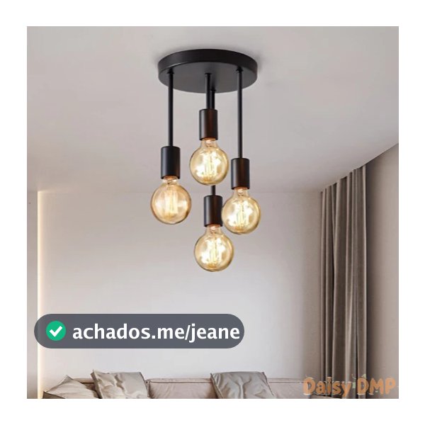 Luminária de teto Pendente para 4 Lâmpadas moderno industrial Design geométrico preto elegante