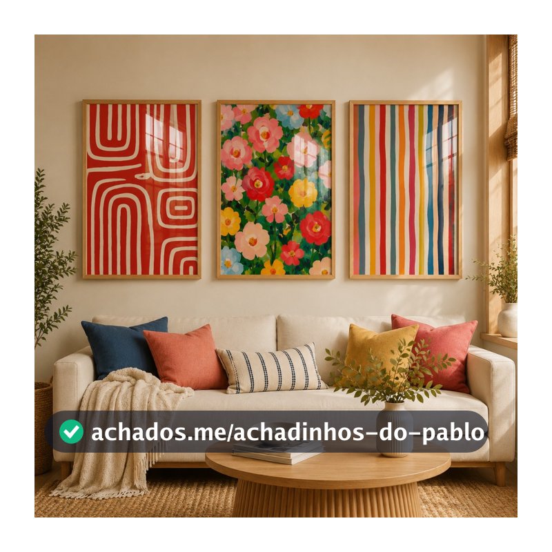 Kit 3 Quadros Decorativo Arte Abstrata e Floral Em Tons Vibrantes