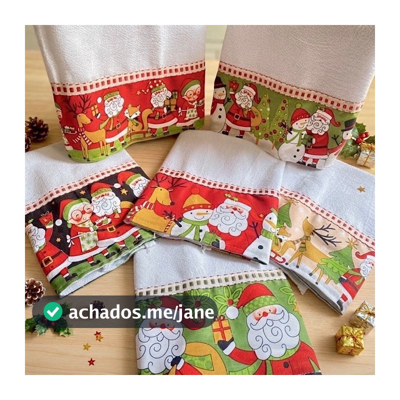 Kit Panos de Prato Natal 4 Peças 100% Algodão Alta Absorção Decoração de Natal Cozinha Pé de Galinha