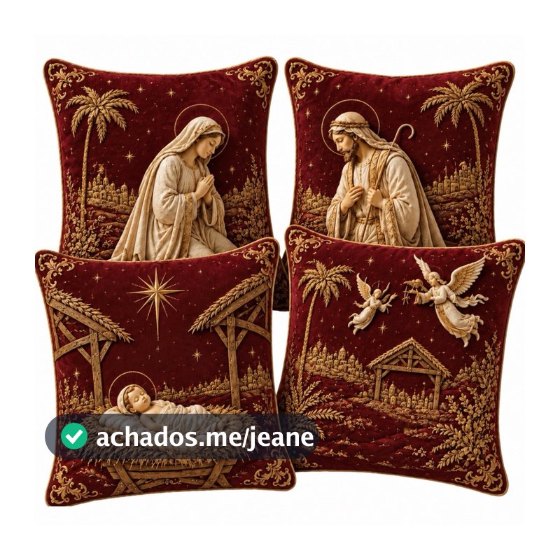 Capa de Almofadas 1 e 4 Decorativas 45x45 Estampas Natalinas estampa premium 2026 SAGRADA FAMILIA 2026 MARSALA