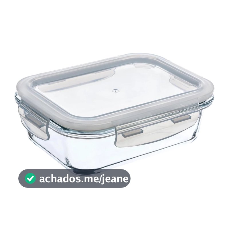 POTE Hermético de Vidro 1L, 640ml, 360ml vasilha recipiente frasco Retangular Preto e Transparente