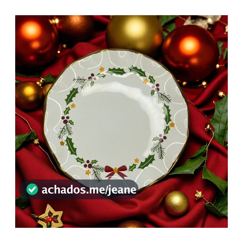 Boleira Panetoneira Decorada Natal Para Bolos Panetones Doces Feita em Cerâmica Filetada Ouro Buffets Festas Cerimónias