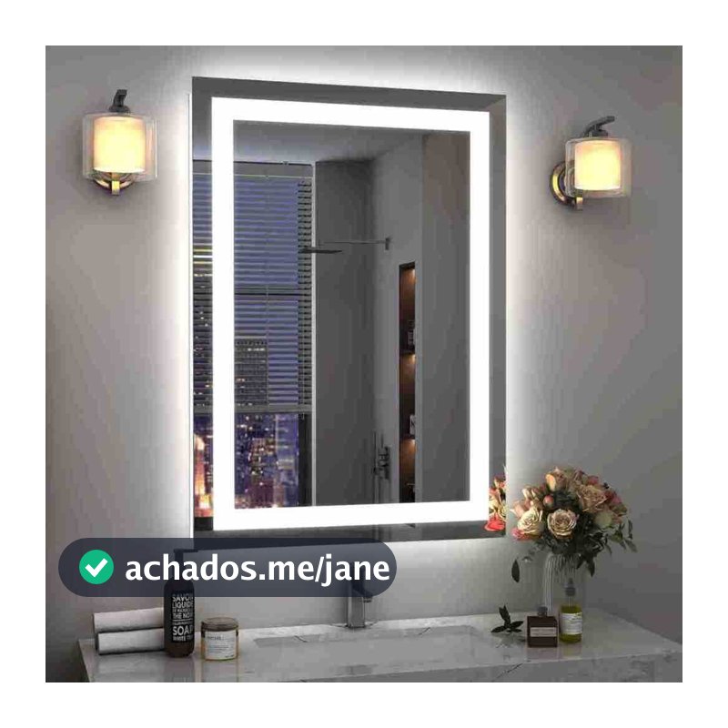 Espelho LED Retangular 80x50 cm Jateado | Espelho para Banheiro Lavabo Penteadeira
