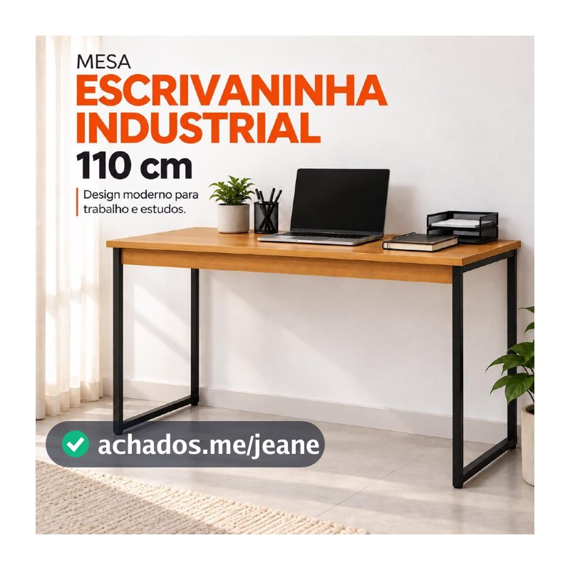 Mesa Escrivaninha Industrial 110cm Home Office Escritório MDF Aço