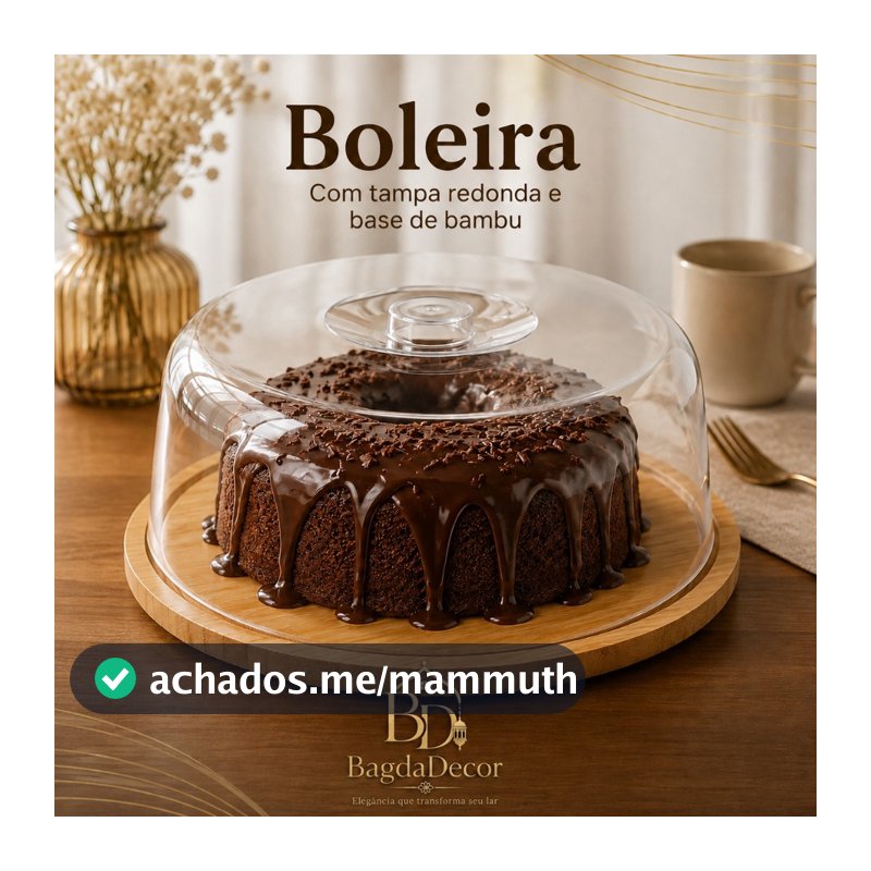Boleira com Tampa Acrílica Base de Bambu 28cm Porta Bolo Torta Doces Mesa Cozinha Elegante Premium