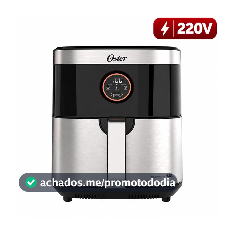 Fritadeira Elétrica Air Fryer Sem Óleo Oster 2 Em 1 Black Inox, 1500W, 4,8L - 220v
