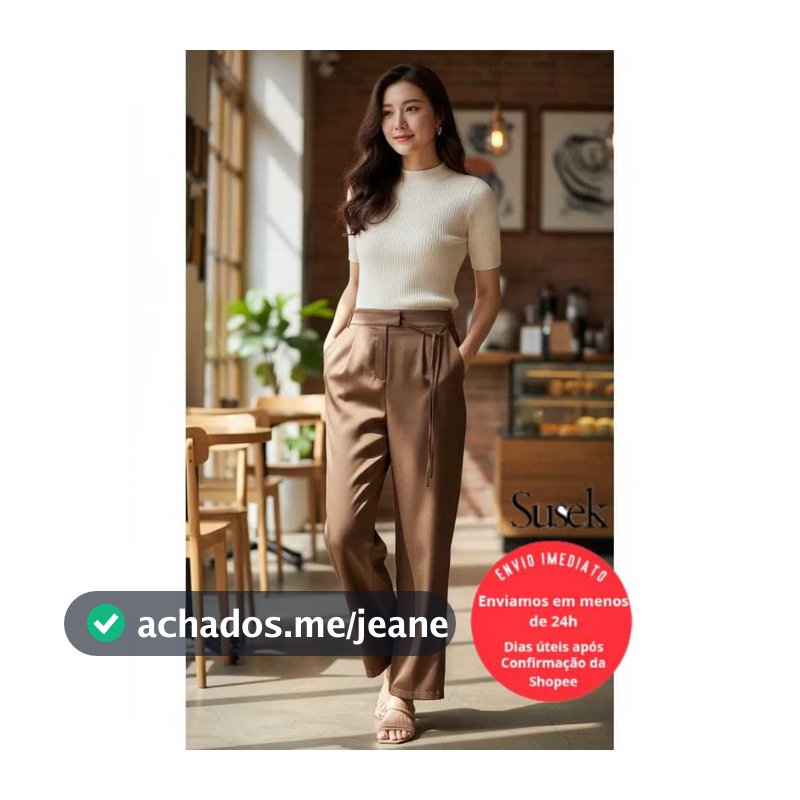 Calça Pantalona Feminina Com Amarração e Cós Elástico Plus Size Luis Twill 91103