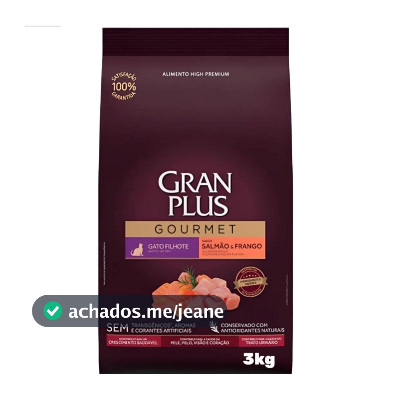 Ração Seca Filhote Gato Gran Plus Gourmet Salmão Frango 3kg